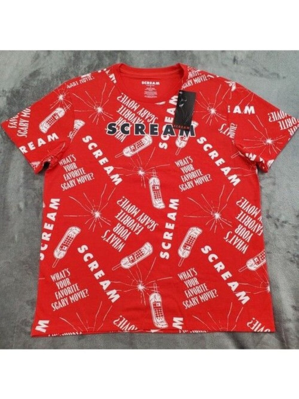 Scream Graphic T-shirt Mens Large Red Scary Horror Movie Phone Icon Cosplay NWT
